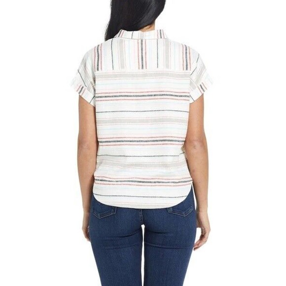 Weatherproof Vintage Size S Tie Front Top Multi Stripe Washable Linen Button Up - Picture 2 of 11